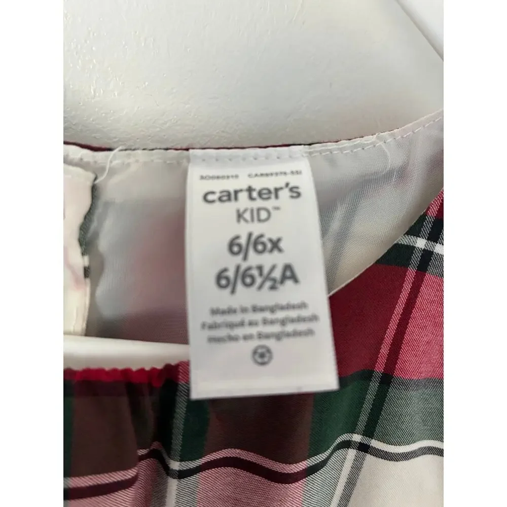 Carter's Red Plaid Christmas Holiday Special Occasion Dress Size 6X